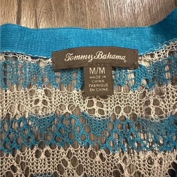Tommy Bahama Womens Linen Turquoise Blue White Striped Swim Coverup Dress SZ M - Picture 4 of 10